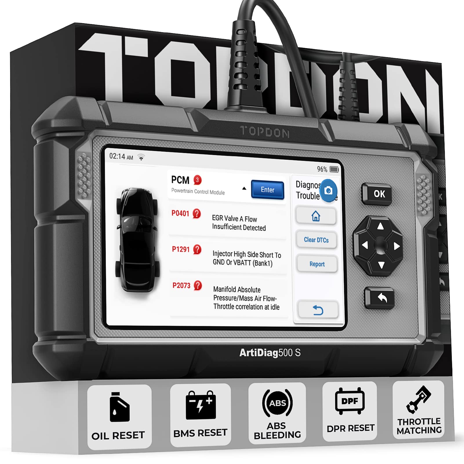 TOPDON Kabelgebunden, OBD2 Diagnosegerät Auto AD500S,diagnosegerät für ABS SRS Motor und Getriebe,Servicefunktionen für Öl, BMS, ABS, DPF und Drosselklappe regulieren,kostenlosem Lifetime-Upgrade von TOPDON