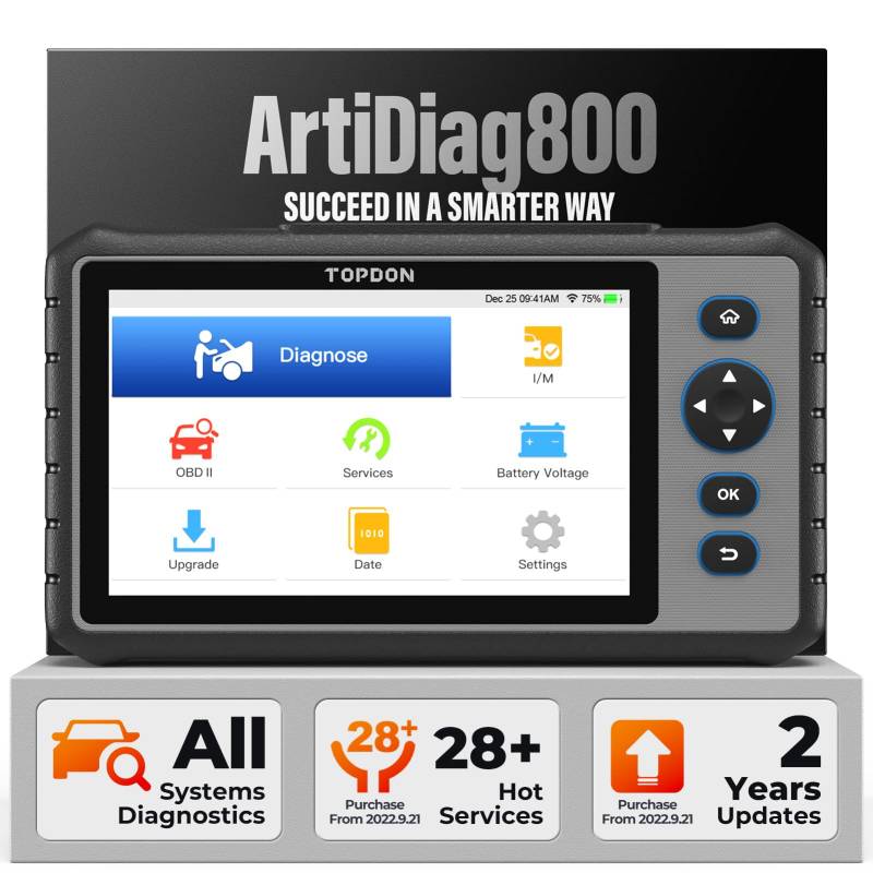 TOPDON OBD2 Diagnosegerät ArtiDiag800, Alle Systemdiagnosen&28 Servicefunktionen, Diagnosegerät Auto für alle Fahrzeuge, AutoVIN, 2 Jahr kostenloses Update(Kauf nach 2022.9.21) von TOPDON