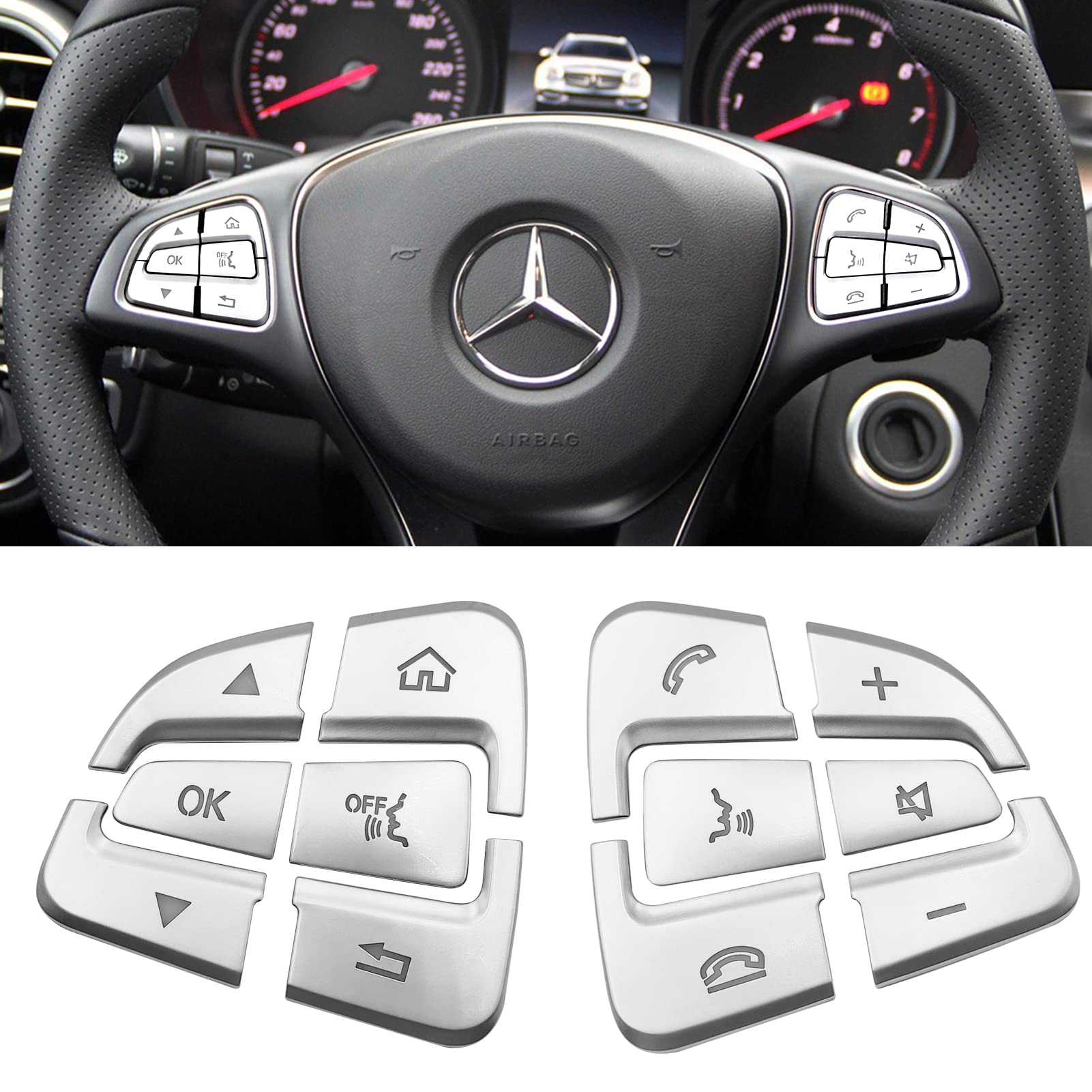 TTCR-II 12PCS Kompatibel mit Lenkrad Tasten Aufkleber Mercedes Benz Klasse C 2014-2018/Klasse V 2015-2020/Klasse GLC 2015-2019 Mercedes Lenkradknopf Dekorativer Aufkleber Lenkrad Schalter Aufkleber von TTCR-II