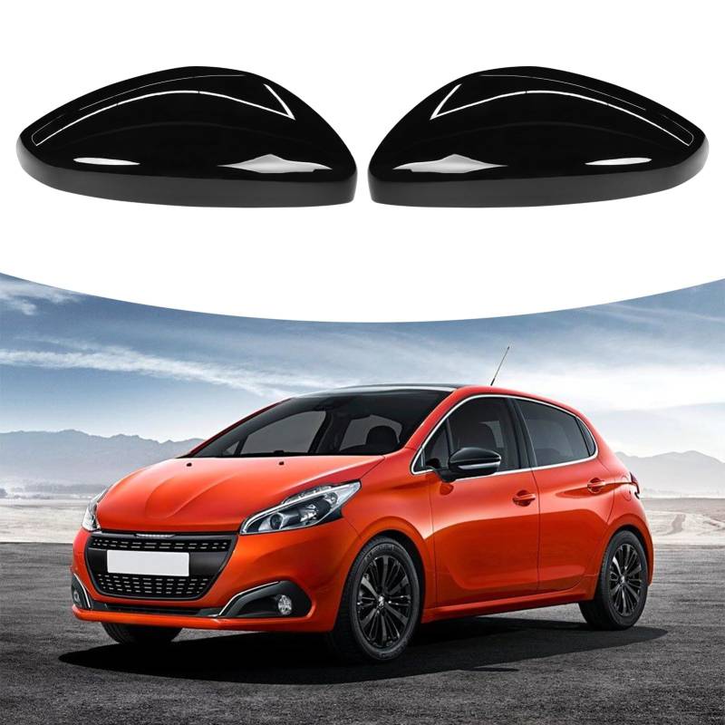 TTCR-II 2 PCS Spiegelkappen Kompatibel mit Peugeot 208 Rückspiegel Abdeckung 2012 2013 2014 2015 2016 2017 2018 2019 rückspiegeldeckel 208 Peugeot Schwarz Seitenspiegelgehäuse (Links und Rechts von TTCR-II