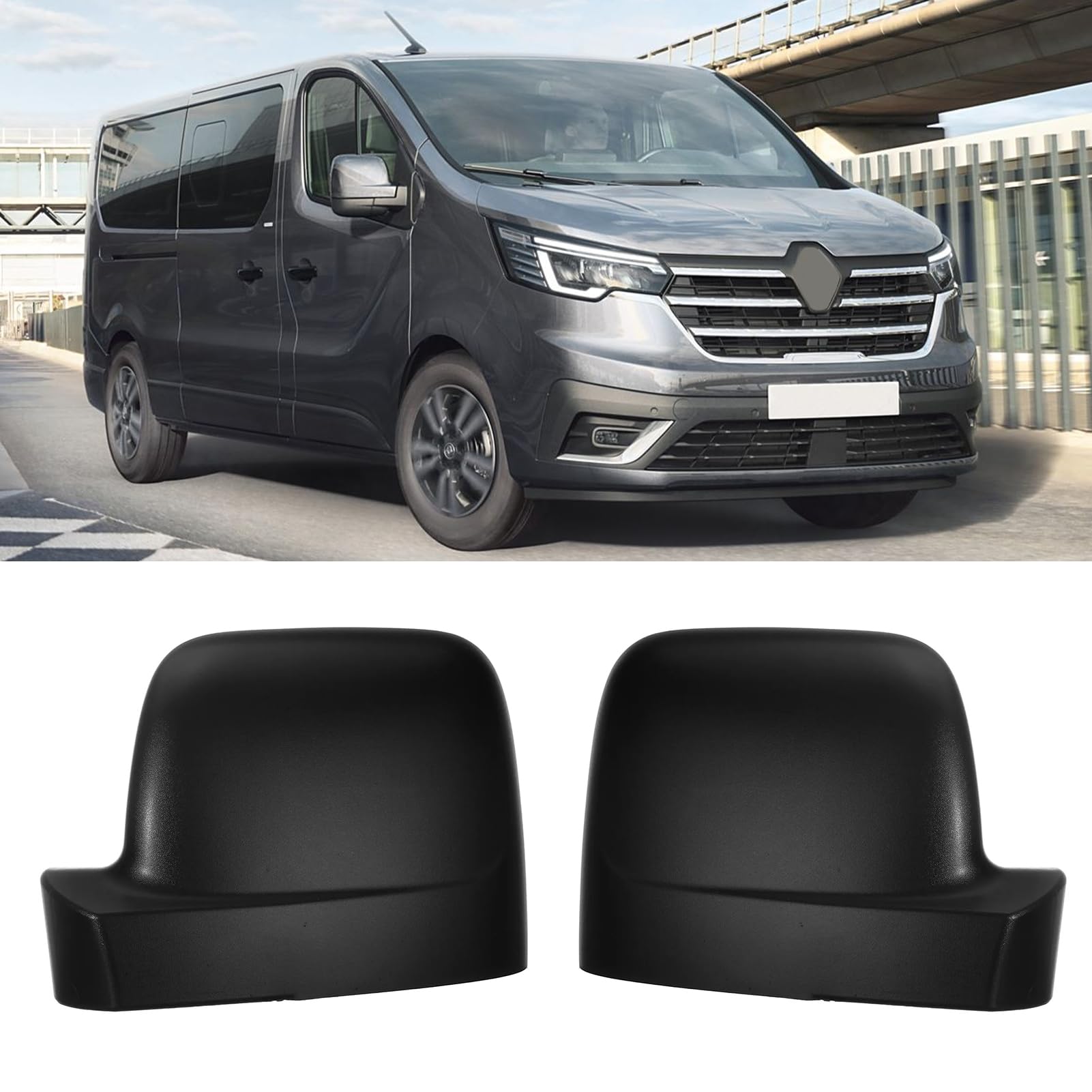 TTCR-II 2 PCS Spiegelkappen Kompatibel mit Renault Trafic III X82 rückspiegel abdeckung 2014-2024 Rückspiegeldeckel für Vauxhall Vivaro 2014-2019 Seitenspiegelgehäuse Renault X82 (Schwarz) von TTCR-II