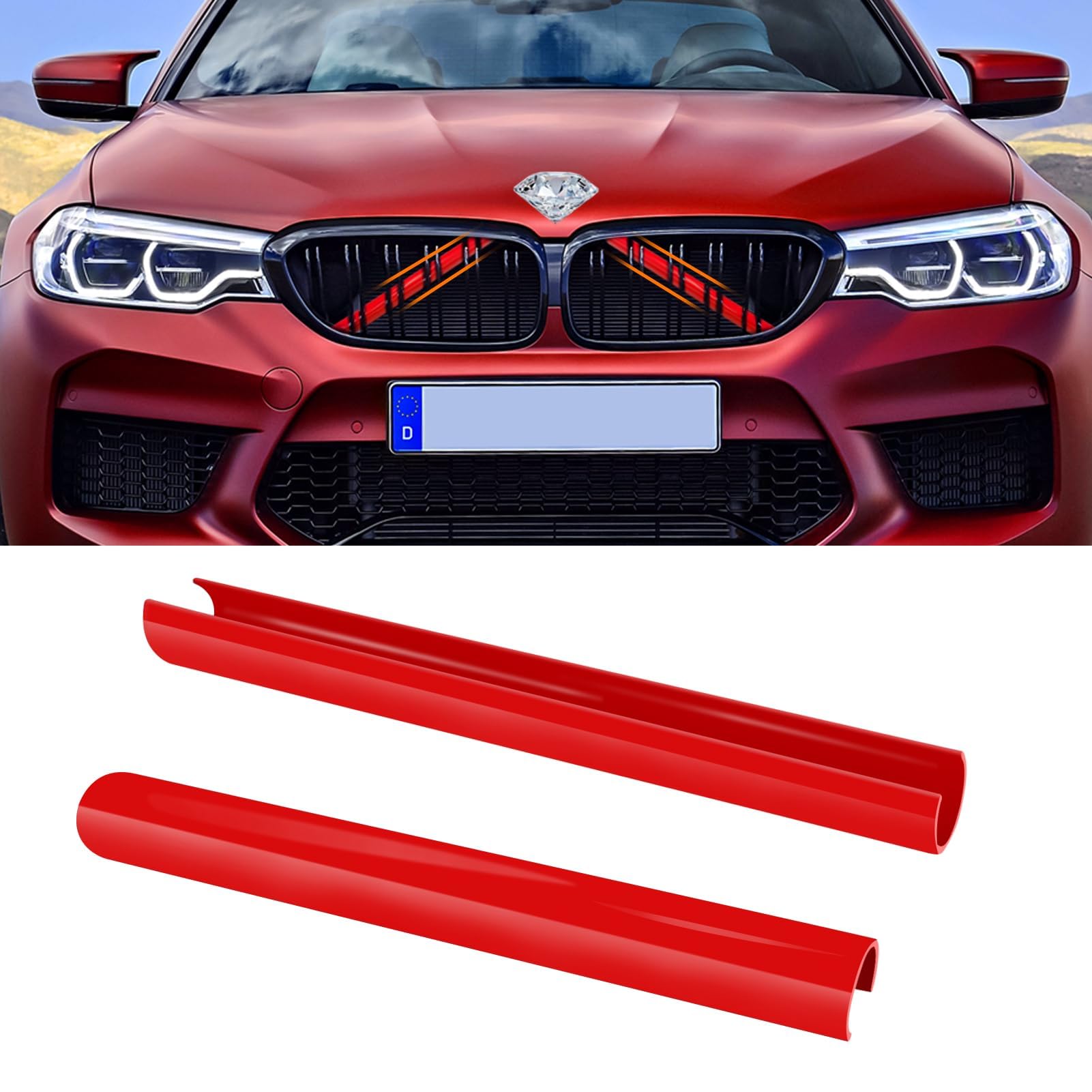 TTCR-II 2PCS Frontgrill Einsatz,Streifen Kühlergrill Einsätze Zierleiste, Kompatibel mit BMW 1er 2er 3er 4er 5er 6er 7er, F20 F21 F22 F23 F30 F31 F32 F33 F36 G30 G32 G11 G12 G14 Grill Streifen(Rot) von TTCR-II