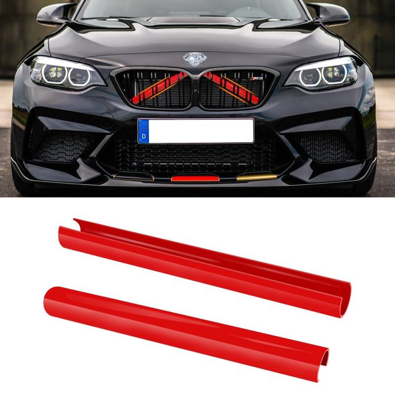 TTCR-II 2PCS Frontgrill Einsatz,Streifen Kühlergrill Einsätze Zierleiste, Kompatibel mit BMW 2er 5er 6er 7er X1 X2, F10 F11 F12 F13 F01 F02 F03 F04 F07 F39 F45 F46 F48 Grill Streifen（Rot） von TTCR-II