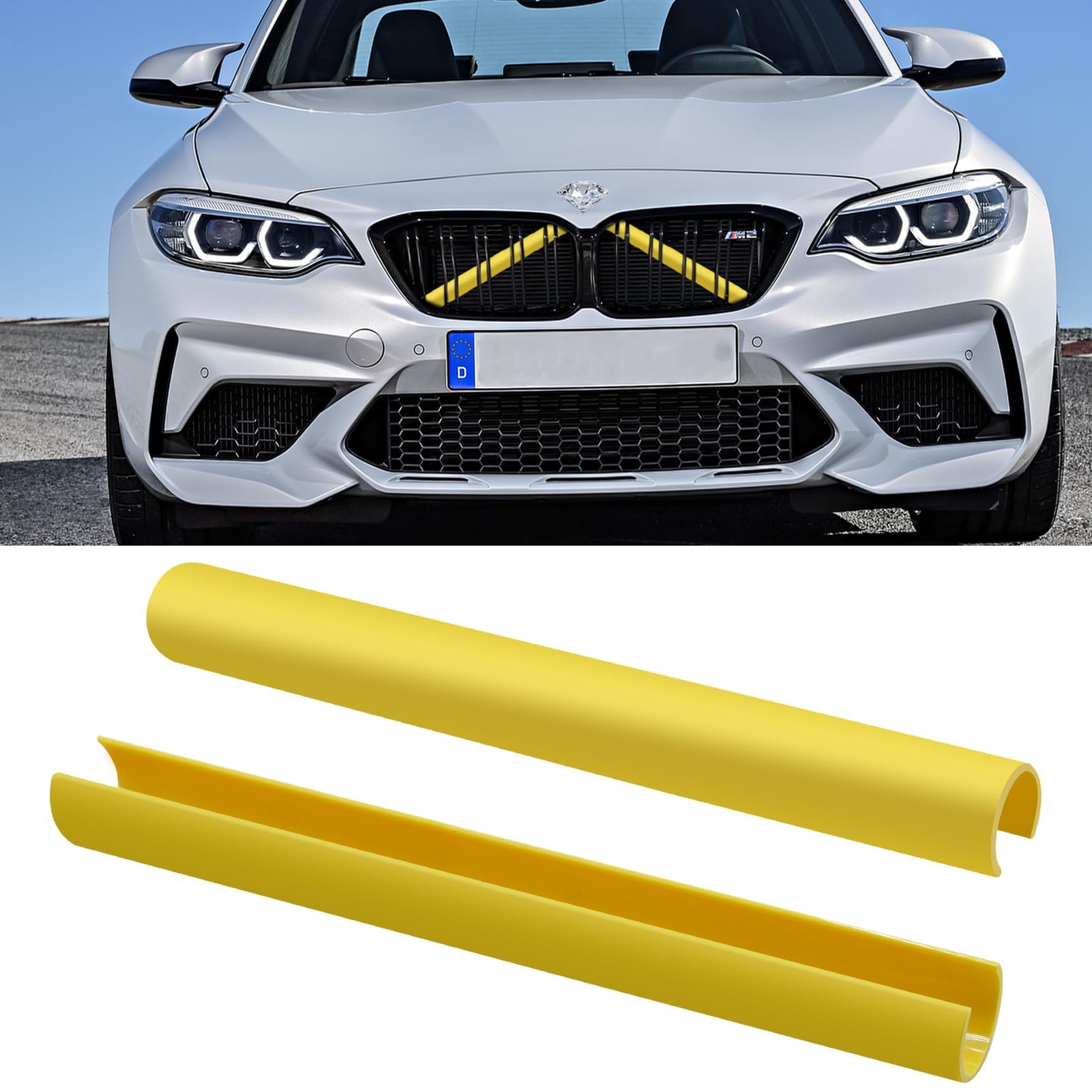 TTCR-II 2PCS Frontgrill Einsatz,Streifen Kühlergrill Einsätze Zierleiste Kompatibel mit BMW 1er 2er 3er 4er 5er 6er 7er, F20 F21 F22 F23 F30 F31 F32 F33 F36 G30 G32 G11 G12 G14 Grill Streifen(Gelb) von TTCR-II