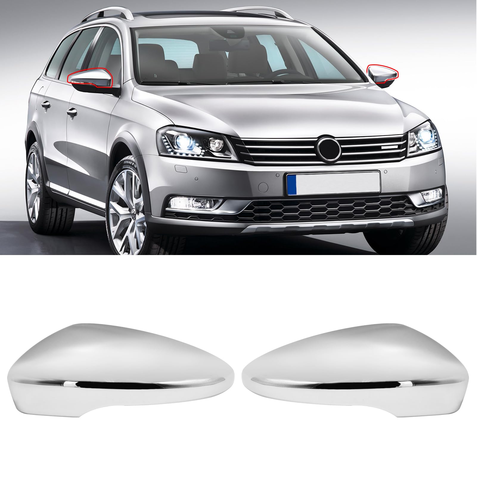 TTCR-II 2PCS Kompatibel mit spiegelkappen VW Beetle/CC/Jetta/Passat/Scirocco/Eos 2009-2018, 3C8857538/3C8857537 Links + Rechts Spiegelabdeckungen für Passat B7 Ersetzen Rückspiegel Abdeckung-Chrom TTCR-II 2PCS Kompatibel mit spiegelkappen VW Beetle/CC/Jetta/Passat/Scirocco/Eos 2009-2018, 3C8857538/3C8857537 Links + Rechts Spiegelabdeckungen für Passat B7 Ersetzen Rückspiegel Abdeckung-Chrom von TTCR-II