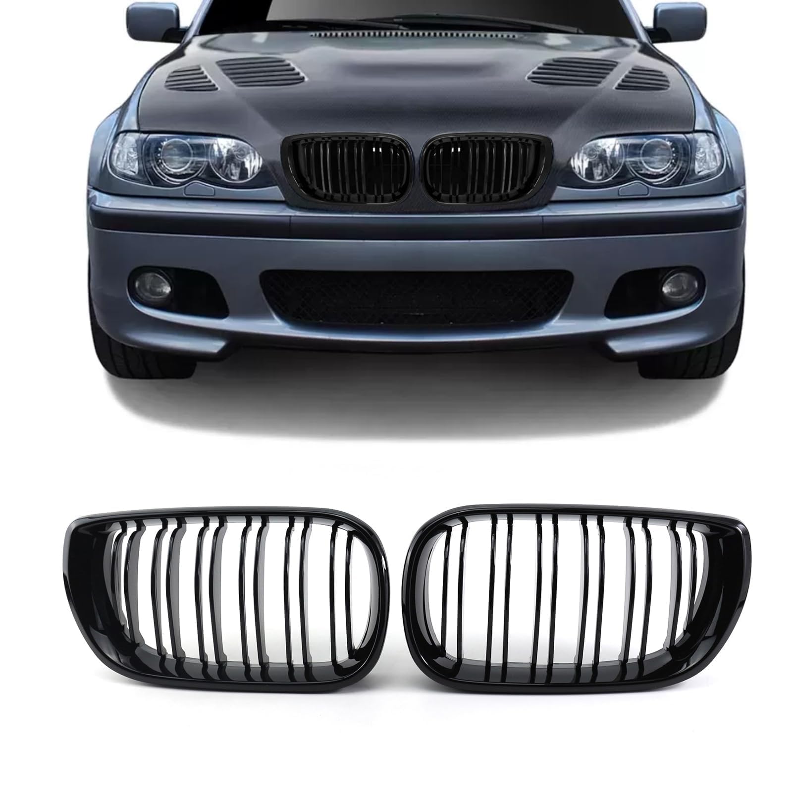 TTCR-II Kompatibel mit BMW E46 Schwarz Niere, Nieren Schwarz Kühlergrill für 3er E46 LCI 2002-2005 4 Door 318i 320i 325i 330i, 2Stk Doppel Slats E46 (Nicht für 2 Türen geeignet TTCR-II Kompatibel mit BMW E46 Schwarz Niere, Nieren Schwarz Kühlergrill für 3er E46 LCI 2002-2005 4 Door 318i 320i 325i 330i, 2Stk Doppel Slats E46 (Nicht für 2 Türen geeignet von TTCR-II