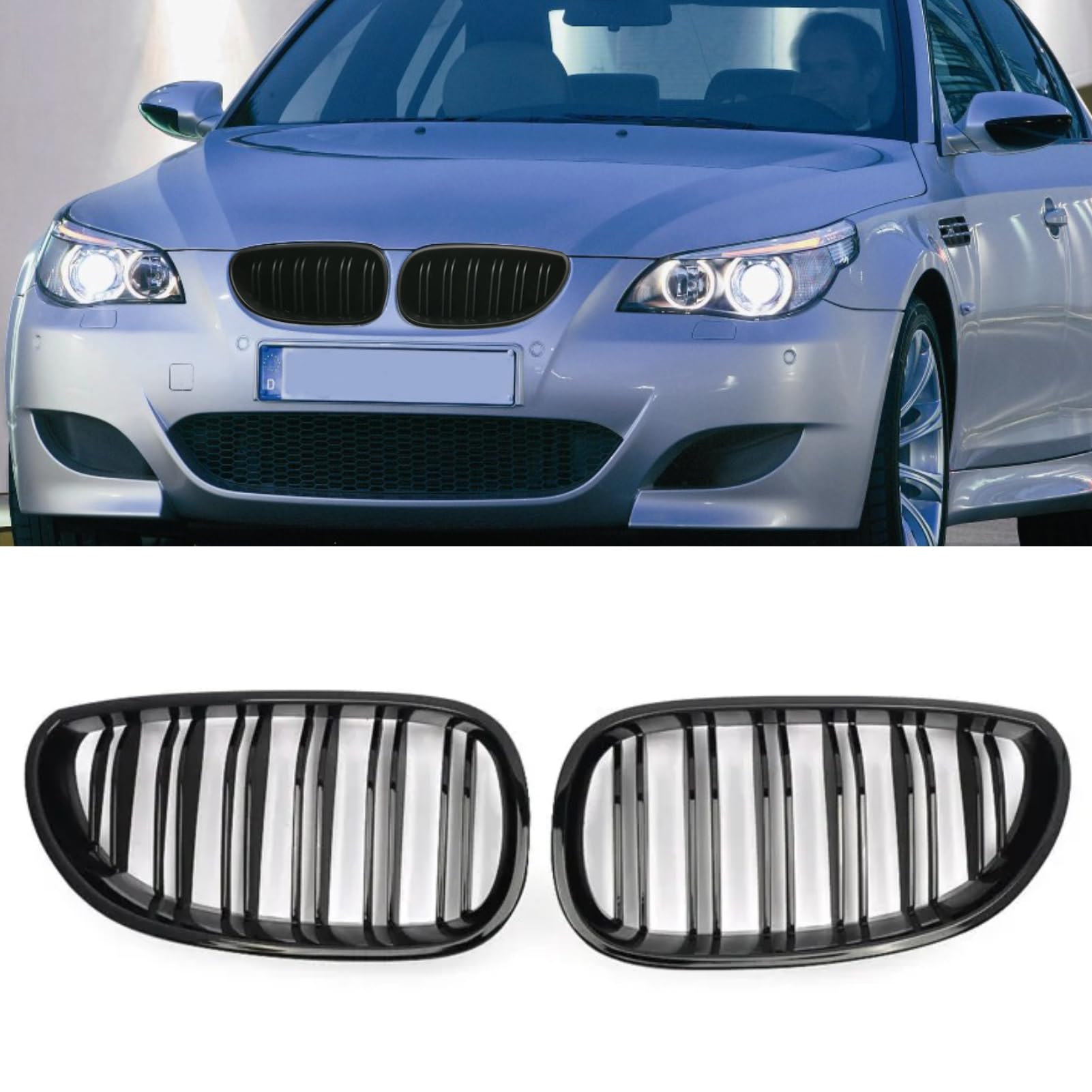 TTCR-II Kompatibel mit BMW E60 Nieren Schwarz Kühlergrill, Kühlergrill Streifen für 5er E60 E61 M5 2003–2009 525i 528i 530i 530xi 535i 535xi, 2Stk Doppel Slats BMW 5er E61 Nieren Schwarz TTCR-II Kompatibel mit BMW E60 Nieren Schwarz Kühlergrill, Kühlergrill Streifen für 5er E60 E61 M5 2003–2009 525i 528i 530i 530xi 535i 535xi, 2Stk Doppel Slats BMW 5er E61 Nieren Schwarz von TTCR-II