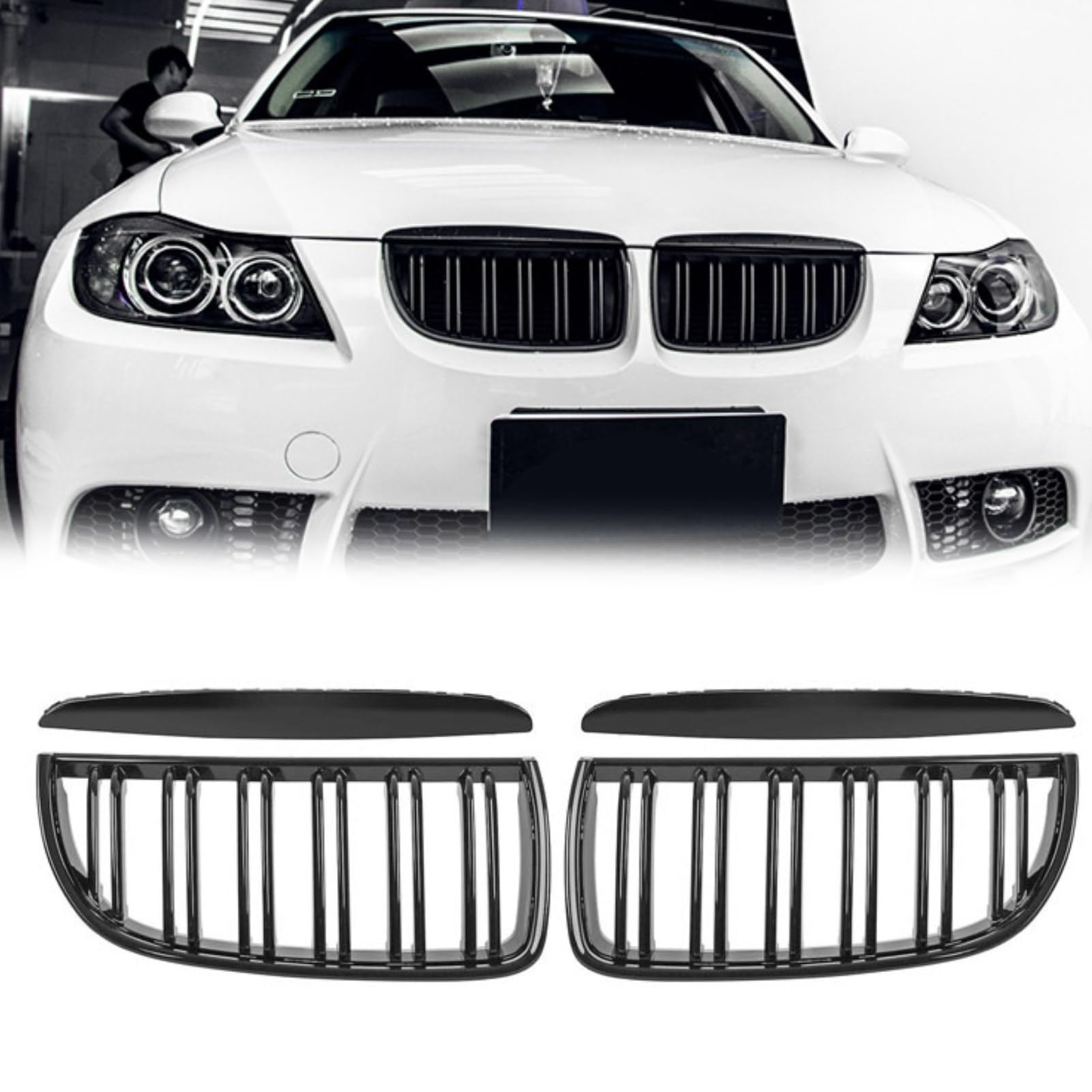 TTCR-II Kompatibel mit BMW E90 Nieren Schwarz Kühlergrill, Kühlergrill Streifen für 3er E90 E91 2005-2008 320i 325i 325xi 323i 328i 328xi 335i 335xi, 2Stk Doppel Slats BMW E91 Nieren Schwarz TTCR-II Kompatibel mit BMW E90 Nieren Schwarz Kühlergrill, Kühlergrill Streifen für 3er E90 E91 2005-2008 320i 325i 325xi 323i 328i 328xi 335i 335xi, 2Stk Doppel Slats BMW E91 Nieren Schwarz von TTCR-II