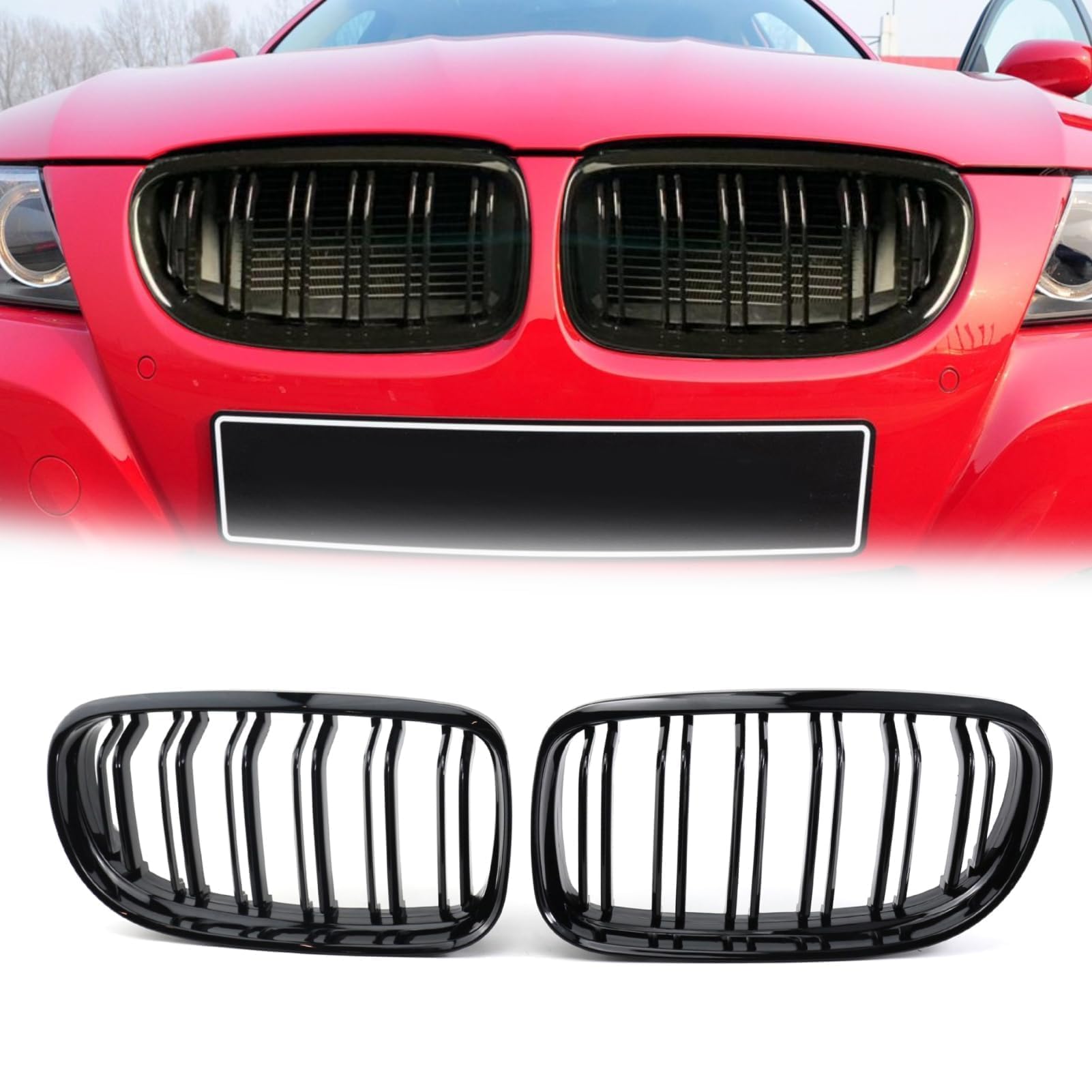 TTCR-II Kompatibel mit BMW E90 Nieren Schwarz Kühlergrill, Kühlergrill Streifen für 3er E90 E91 2009 2010 2011 328i 318i 320i 323i 325i 330i 335i 4D 4-Türer, 2Stk Doppel Slats BMW E91 Nieren Schwarz TTCR-II Kompatibel mit BMW E90 Nieren Schwarz Kühlergrill, Kühlergrill Streifen für 3er E90 E91 2009 2010 2011 328i 318i 320i 323i 325i 330i 335i 4D 4-Türer, 2Stk Doppel Slats BMW E91 Nieren Schwarz von TTCR-II