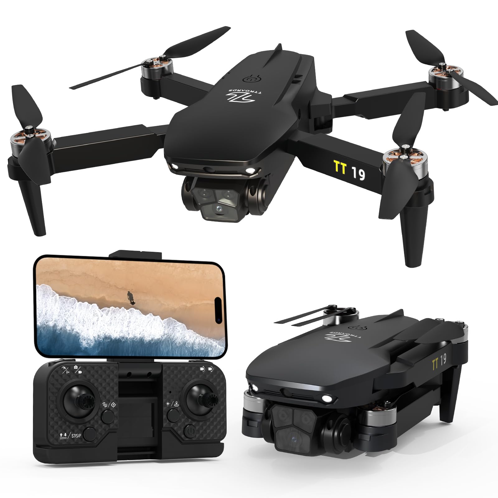 TTROARDS Drohne mit Kamera 1080P Bürstenloser Motor Drone 180° Hindernisvermeidung, Mini Drohnen für Anfänger Faltbar RC Quadcopter Windwiderstand Stufe 4 Drone für Erwachsene TT19 TTROARDS Drohne mit Kamera 1080P Bürstenloser Motor Drone 180° Hindernisvermeidung, Mini Drohnen für Anfänger Faltbar RC Quadcopter Windwiderstand Stufe 4 Drone für Erwachsene TT19 von TTROARDS