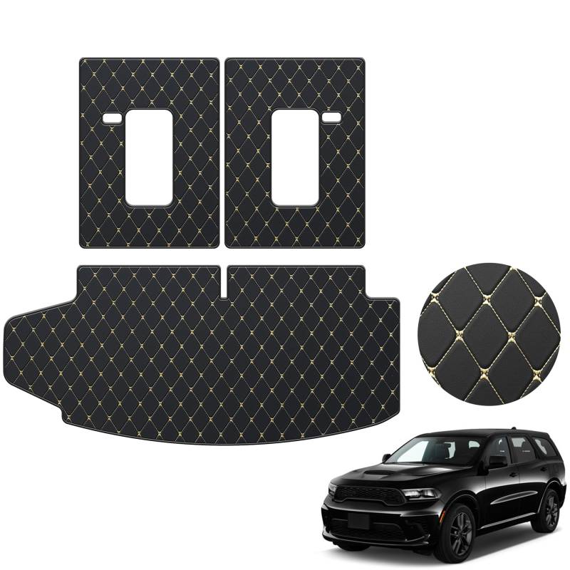 Dodge Durango Kofferraummatte und Rückenlehnenmatte für 6 und 7 Sitze, passgenau, PU-Leder, Allwetter-Kofferraummatte und Rücksitzbezug für Dodge Durango (Kofferraummatte + 3. Reihe von TTX LIGHTING