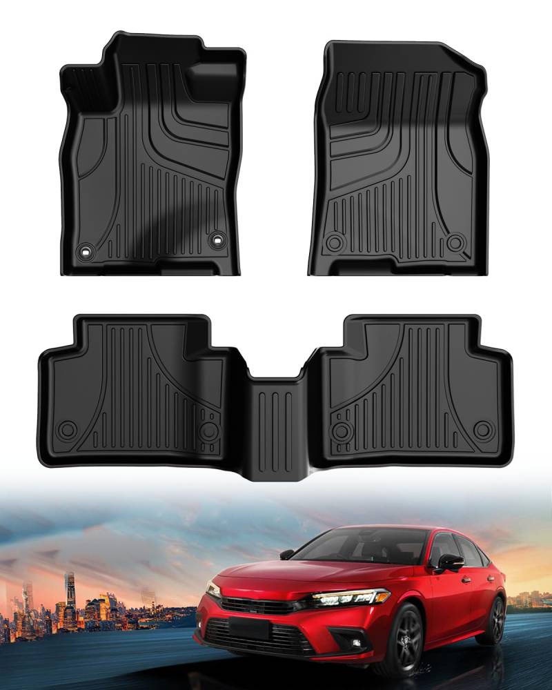 TTX LIGHTING Fußmatten für Honda Civic 2016 2017 2018 2019 2020 2021 Alle Modelle TPE Automotive Fußmatten Allwetter Schutzmatte inklusive Front- und Hintere Reiheneinlage Schwarz von TTX LIGHTING