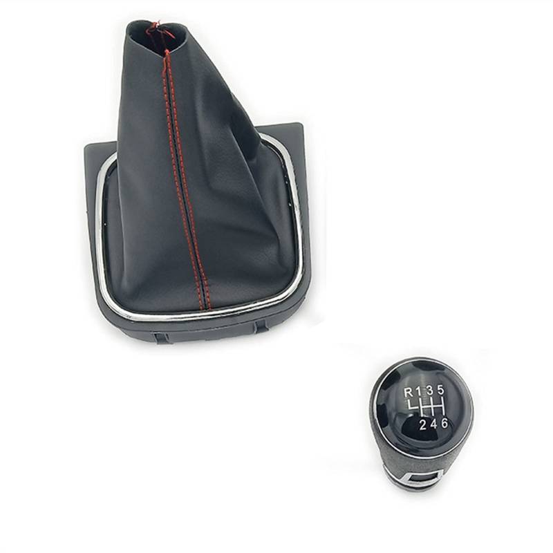 Schaltknauf,Auto Schaltknauf Auto-Handbuch 5/6 Geschwindigkeitsgetriebe-Umschaltknopf Mit Schwarzer Boot-Cover-Kragen-Passend Für VW. Jetta 5 6. GOLF 6 VI MK5 MK6 2005-2014(6 red line A pair) von TUANZUN