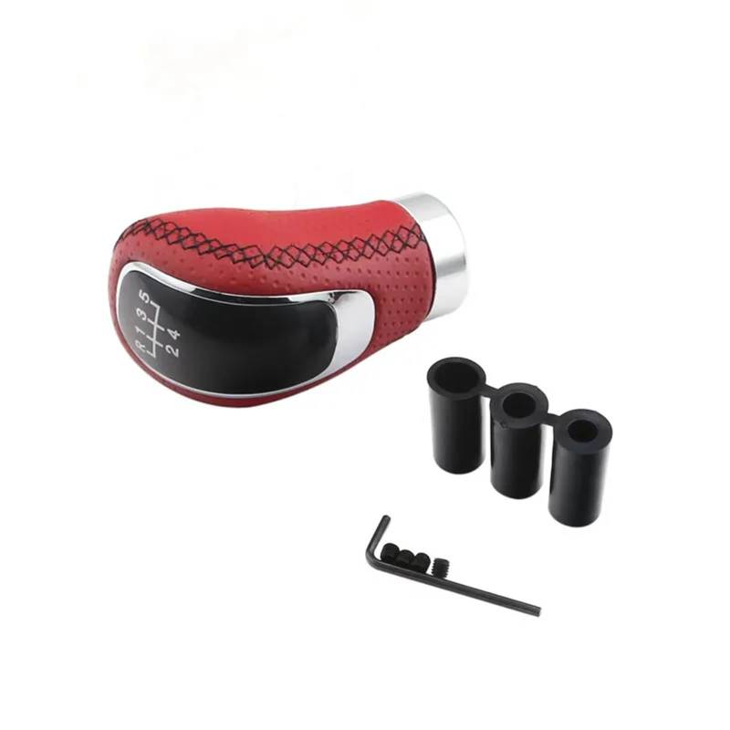Schaltknauf,Auto Schaltknauf Universal 5/6 Gang Schaltknauf Shifter Hebel Griff Stick PU Leder Auto Zubehör for Alle Manuellen Auto(Speed 5 red) von TUANZUN