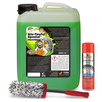 Tuga Chemie 5 L Alu-Teufel Spezial® Felgenreiniger+Felgenbürste+Reifen-Pflege von TUGA CHEMIE