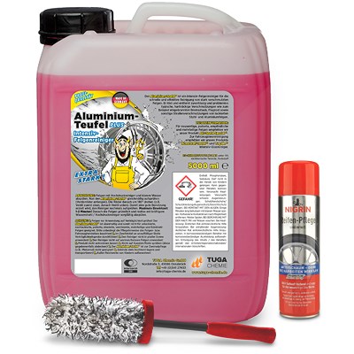 Tuga Chemie 5 L Aluminium-Teufel® Felgenreiniger+Felgenbürste+Reifen-Pflege von TUGA CHEMIE
