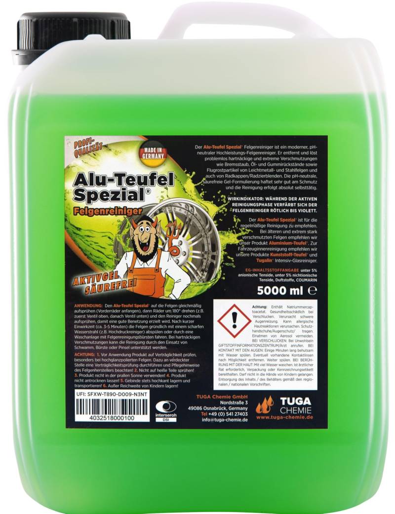 Tuga Chemie 0 Alu-Teufel Spezial Felgenreiniger Aktiv-Gel für glänzende Alufelgen Dank säurefreier Schmutzentfernung 1l & 5l Made in Germany von Tuga