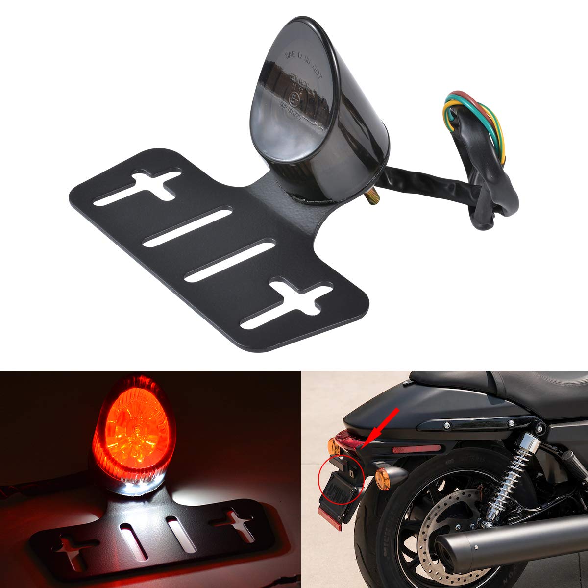 TUINCYN Motorrad Rücklicht Bremslicht Lauflicht Kennzeichenbeleuchtung Rauchglas Rotes Licht Passend für Kawasaki, ATV, Chopper (1 Pack) von TUINCYN