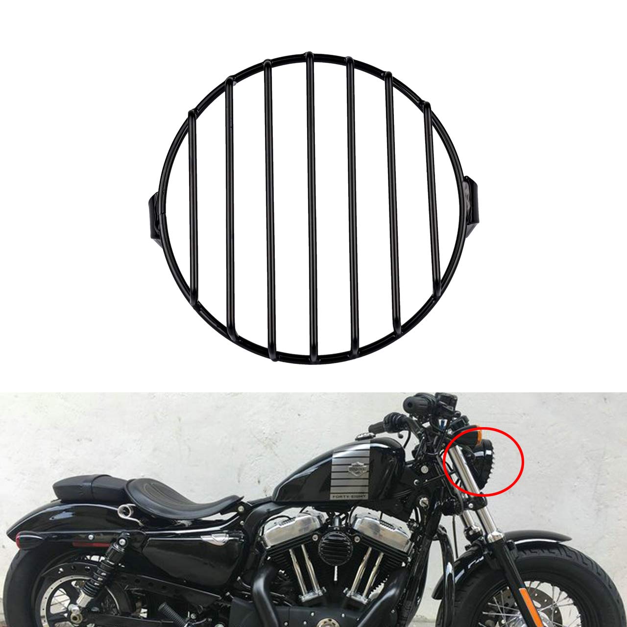 TUINCYN Motorrad-Scheinwerfer-Gitter 17,8 cm, Schwarz, Retro-Motorrad, Seitenmontage, Kopflampe, Schutzmaske, Mesk 175 mm Motorräder, Cruiser, Chopper, Bobber, Old School, Cafe Racer (1 Stück) von TUINCYN