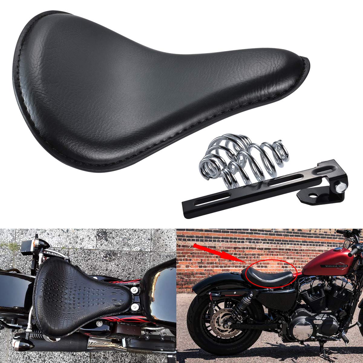 TUINCYN Solositz aus schwarzem Kunstleder mit Federn für die meisten Harley Sportster Bobber Chopper Custom von TUINCYN
