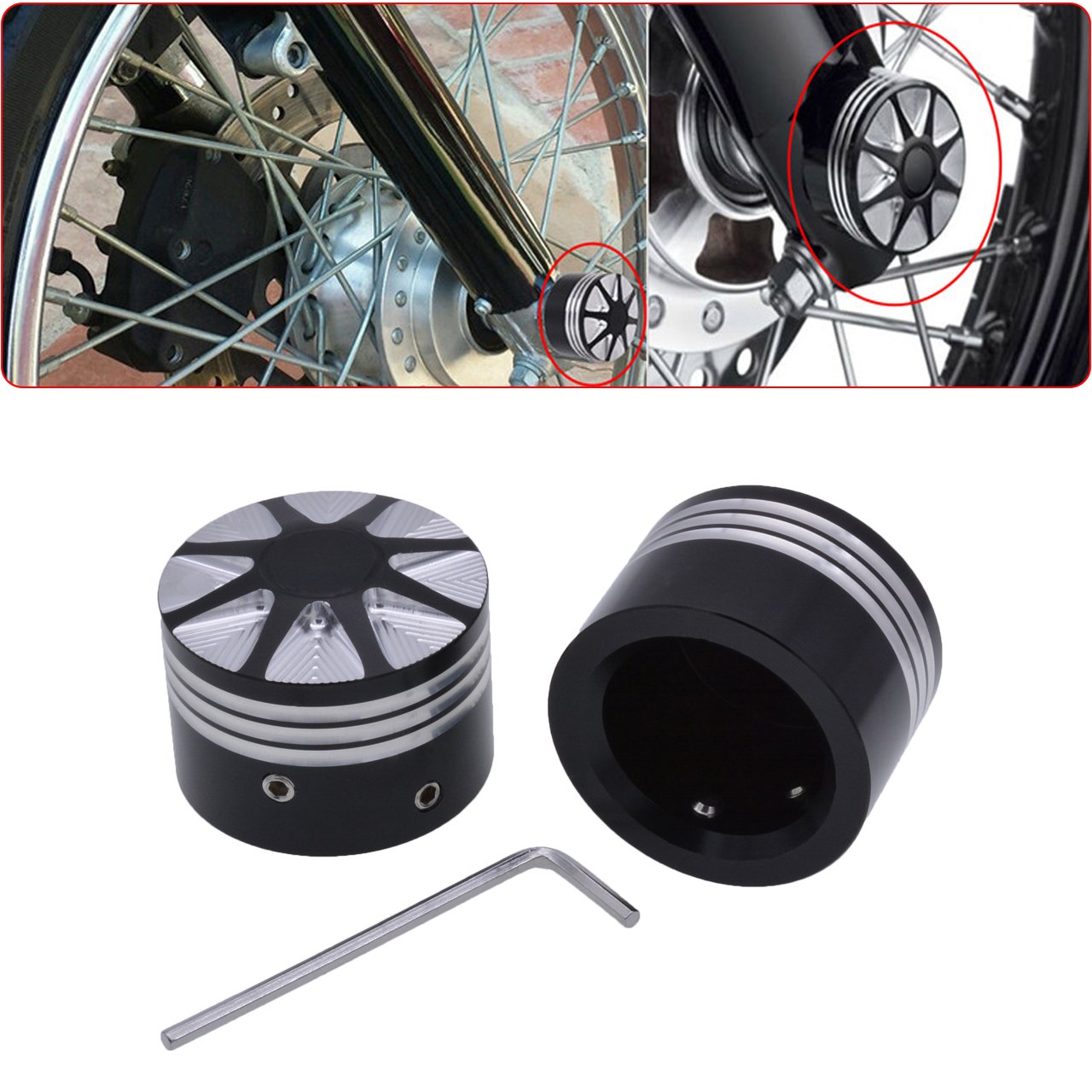 TUINCYN Motorrad Vorderachse Abdeckkappe Mutter Schraube Dekorative Hardware Kit Für Harley Touring Softail Road King Glide FLTR (1 satz) von TUINCYN