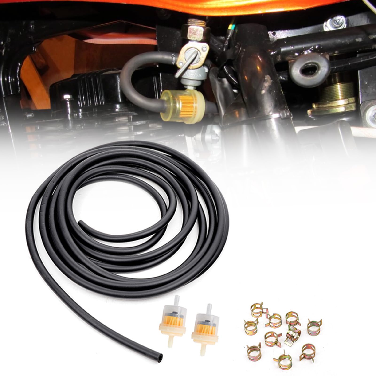 2 Meter Benzinschlauch Set, Motorrad Benzinschlauch Kit, Kraftstofffilter Leitung Federklemmen, mit Benzinfilter und Schlauchschellen, für Auto Motorrad Roller 2 Meter Benzinschlauch Set, Motorrad Benzinschlauch Kit, Kraftstofffilter Leitung Federklemmen, mit Benzinfilter und Schlauchschellen, für Auto Motorrad Roller von TUKNN
