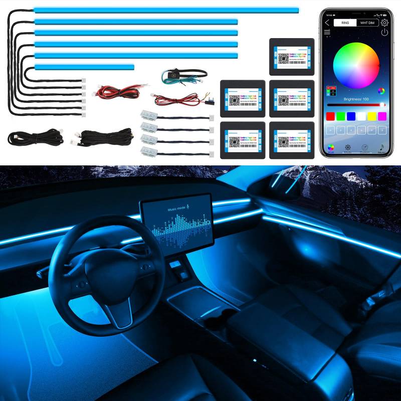Acrylic Interior Car LED Strip Light with Wireless APP, RGB 10 in 1 with 175 inches 600 LEDs Fiber Optic Car Ambient Lighting Kits, 16 Million Colors Sound Active Function LED Strip for Car von TWETIZ