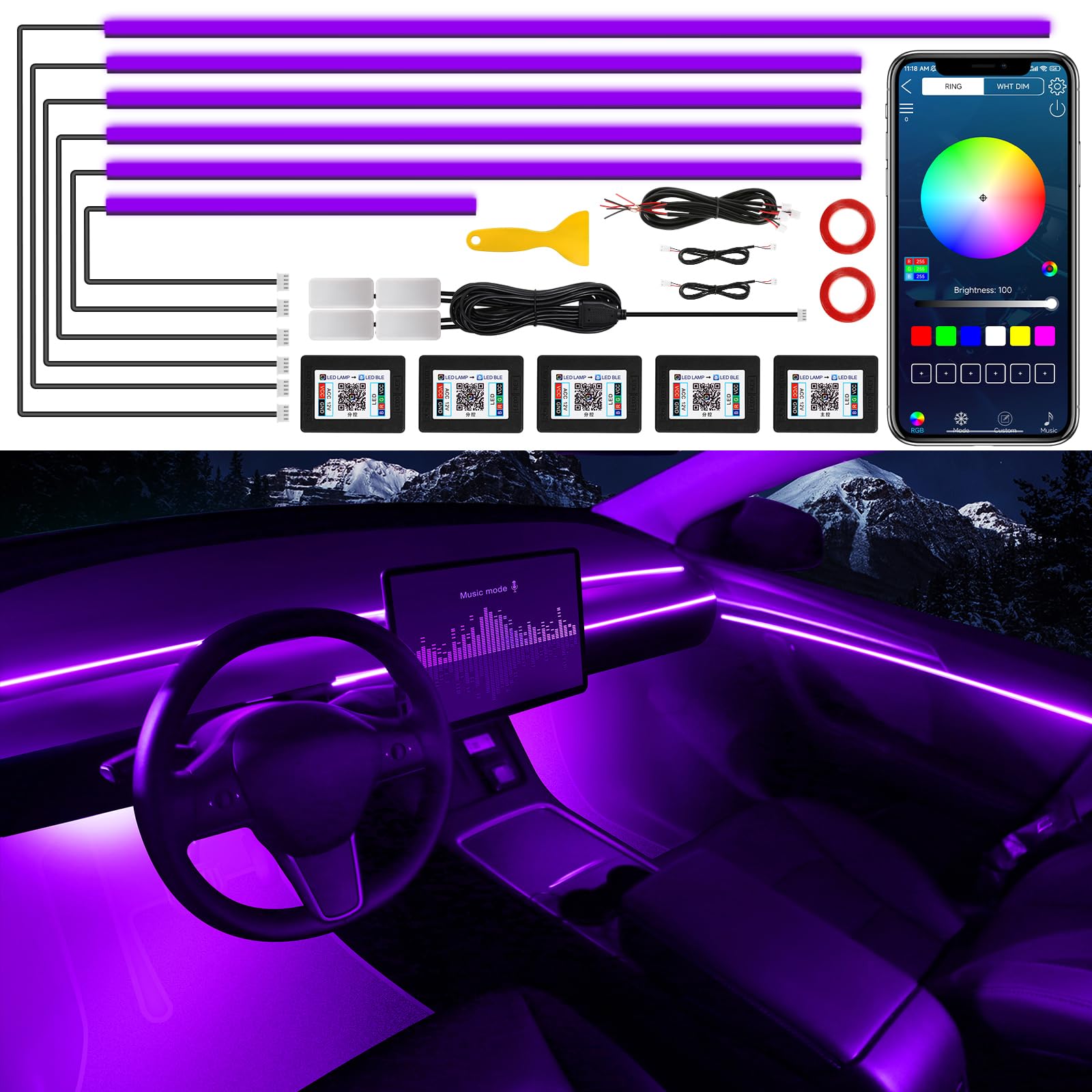 Acrylic Interior Car LED Strip Light with Wireless APP, 10 in 1 with 175 inches 593 LEDs Neon LED Strip Light, RGB Colors Dynamic Music Sync Car Ambient Lighting Kits Acrylic Interior Car LED Strip Light with Wireless APP, 10 in 1 with 175 inches 593 LEDs Neon LED Strip Light, RGB Colors Dynamic Music Sync Car Ambient Lighting Kits von TWETIZ