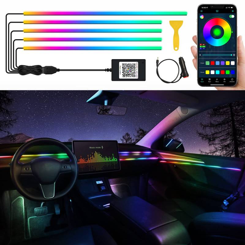 Acrylic Interior Car LED Strip Light with Wireless APP, RGBIC Dreamcolor 5 in 1 Ambient Lighting Kits, 16 Million Colors Sound Active Function Car Neon Lights, Sync to Music (dreamcolor 5 in 1) von TWETIZ