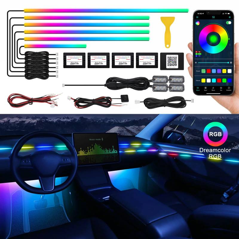 Dreamcolor Acrylic Interior Car LED Strip Light with Wireless APP, RGB 10 in 1 with 175 inches 593 LEDs Fiber Optic Ambient Lighting Kits, 16 Million Colors Sound Active Function Car Neon Lights von TWETIZ