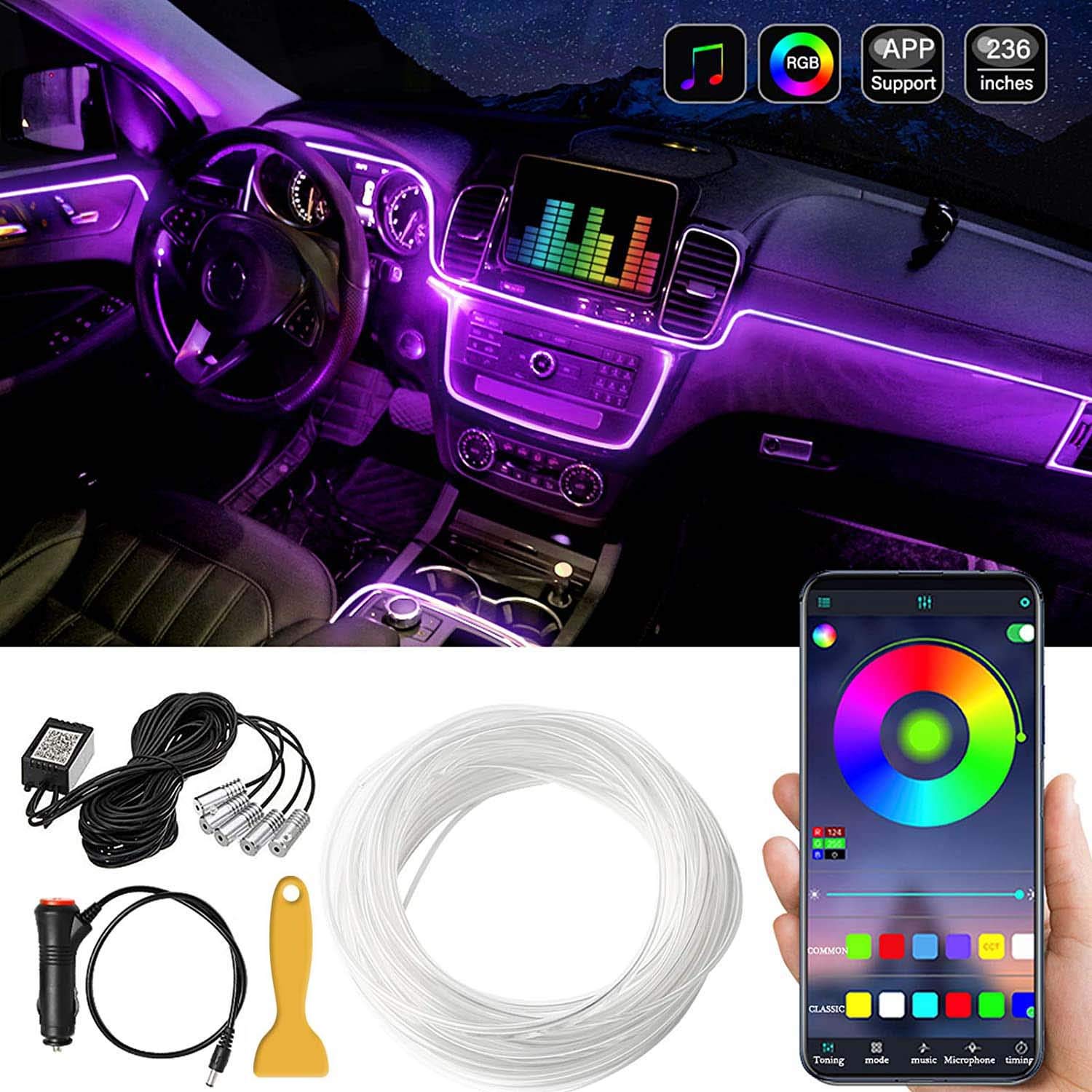 TWETIZ Car LED Interior Strip Light, 16 Million Colors 5 in 1 with 236 inches Fiber Optic, Multicolor RGB Sound Active Automobile Atmosphere Ambient Lighting Kit - Wireless Bluetooth APP Control von TWETIZ