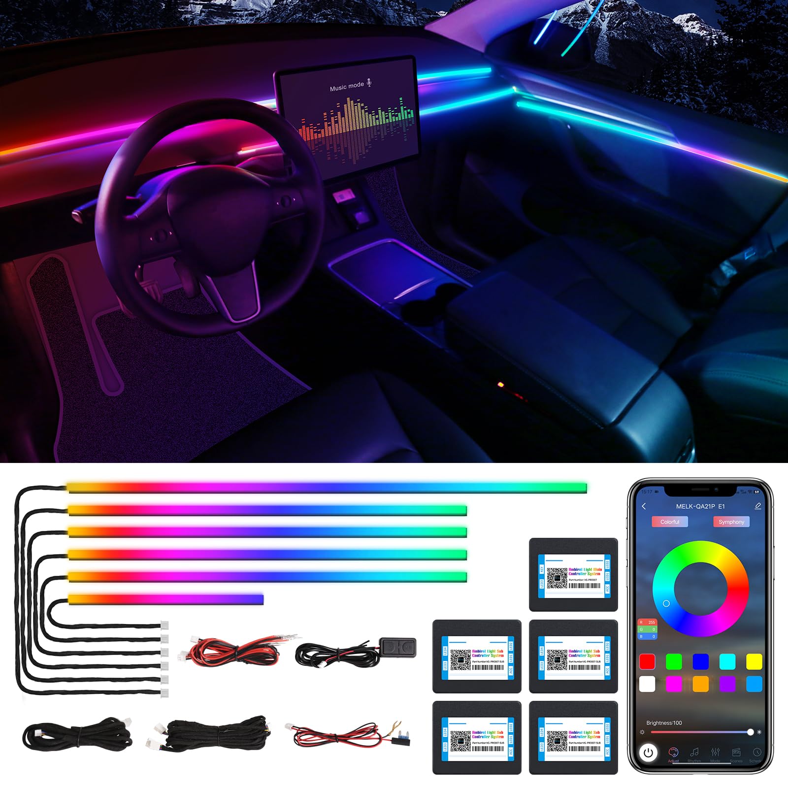 TWETIZ Dreamcolor Acrylic Interior Car LED Strip Light with APP, RGB 6 in 1 with 175 inches 600 LEDs Car Ambient Lighting Kits, LED Strip for Car Accessories TWETIZ Dreamcolor Acrylic Interior Car LED Strip Light with APP, RGB 6 in 1 with 175 inches 600 LEDs Car Ambient Lighting Kits, LED Strip for Car Accessories von TWETIZ