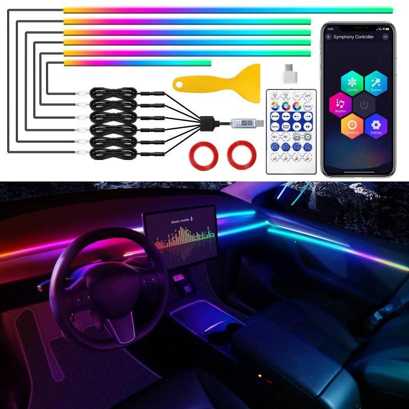 Tesla Model 3/Y/S/X Dreamcolor Acrylic Interior Car LED Strip Light with USB/Type C, RGB 6 in 1 with 175 inches 593 LEDs Strip for Tesla, Dynamic Chasing Music Sync Neon Tesla Ambient Lighting Kits von TWETIZ