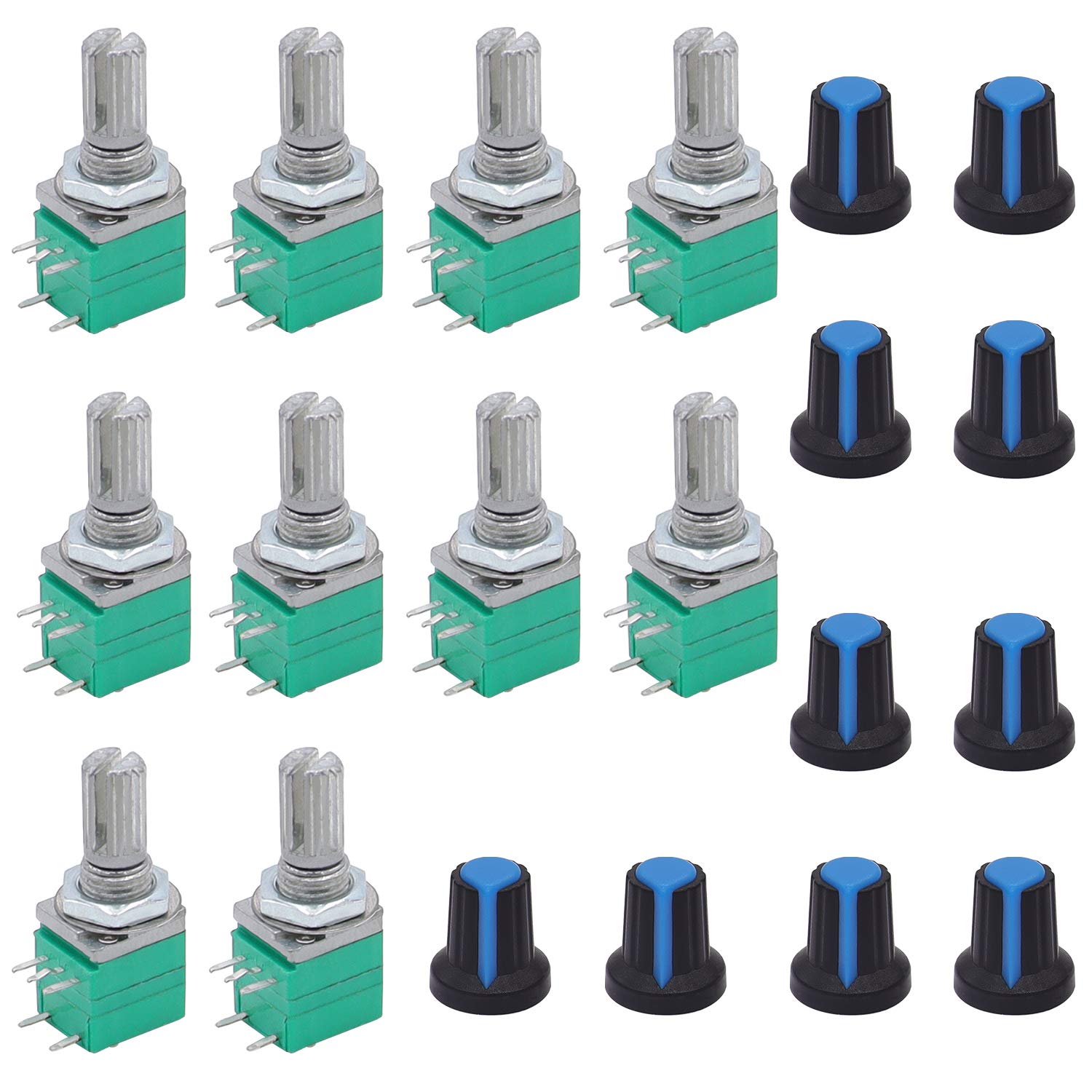 TWTADE 10 Stück einzelner linearer Drehdichtungsverstärker Potentiometer, Typ mit Schalter, 5 kOhm, gerändelter Schaft, 5-polig, RK097N-5-10K TWTADE 10 Stück einzelner linearer Drehdichtungsverstärker Potentiometer, Typ mit Schalter, 5 kOhm, gerändelter Schaft, 5-polig, RK097N-5-10K von TWTADE
