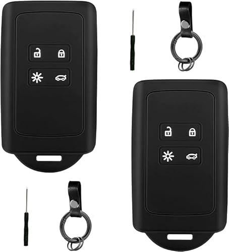 2 STK Autoschlüssel Hülle kompatibel mit Renault 4-Tasten Smartkey Autoschlüssel(nur Keyless Go) mit 2 Schlüsselanhänger Silikon Schlüsselhülle-Schlüssel Hülle für Clio/Espace 5/Master Bus/Talisman von TXErfolg