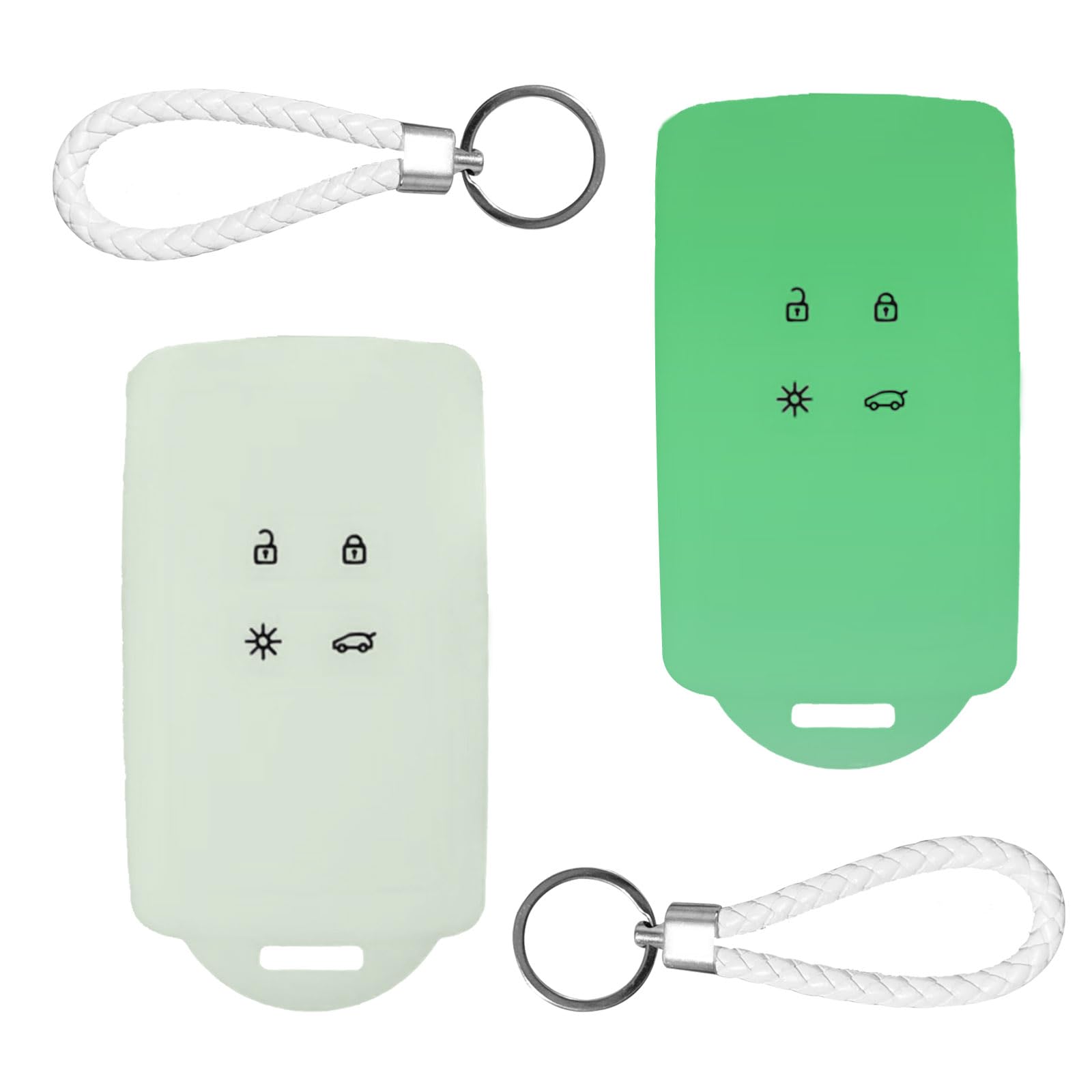 2STK Autoschlüssel Hülle kompatibel mit Renault 4-Tasten Smartkey Autoschlüssel(nur Keyless Go) mit Schlüsselanhänger Schlüsselhülle-Schlüssel Hülle für Clio/Espace 5/Master Bus/Talisman(Leuchtend) von TXErfolg