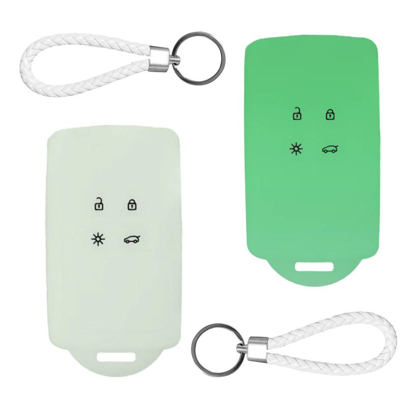 2STK Autoschlüssel Hülle kompatibel mit Renault 4-Tasten Smartkey Autoschlüssel(nur Keyless Go) mit Schlüsselanhänger Schlüsselhülle-Schlüssel Hülle für Clio/Espace 5/Master Bus/Talisman(Leuchtend) von TXErfolg
