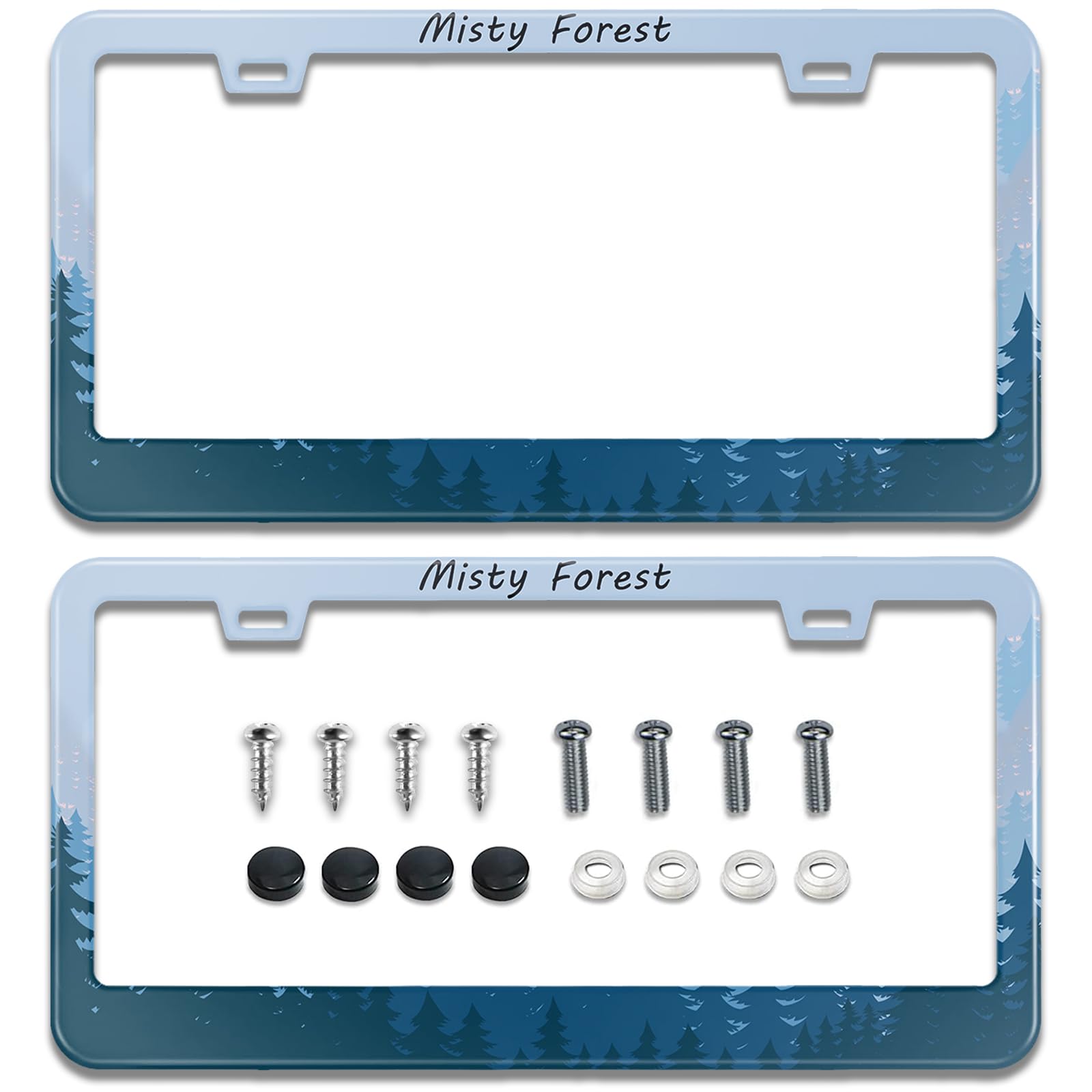 Misty Forest Kennzeichenrahmen, 2 Stück, Auto-Kennzeichenhalter, universelles Edelstahl-Zubehör, Auto-Dekoration, 2 Löcher, Schrauben, passend für US-Standard-Fahrzeuge Misty Forest Kennzeichenrahmen, 2 Stück, Auto-Kennzeichenhalter, universelles Edelstahl-Zubehör, Auto-Dekoration, 2 Löcher, Schrauben, passend für US-Standard-Fahrzeuge von TXWWXT