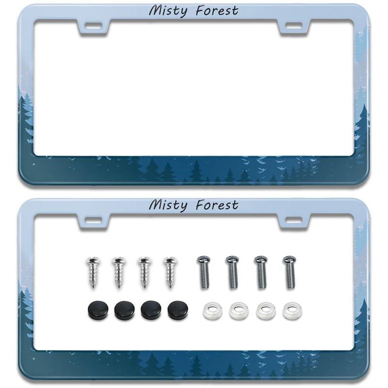Misty Forest Kennzeichenrahmen, 2 Stück, Auto-Kennzeichenhalter, universelles Edelstahl-Zubehör, Auto-Dekoration, 2 Löcher, Schrauben, passend für US-Standard-Fahrzeuge von TXWWXT