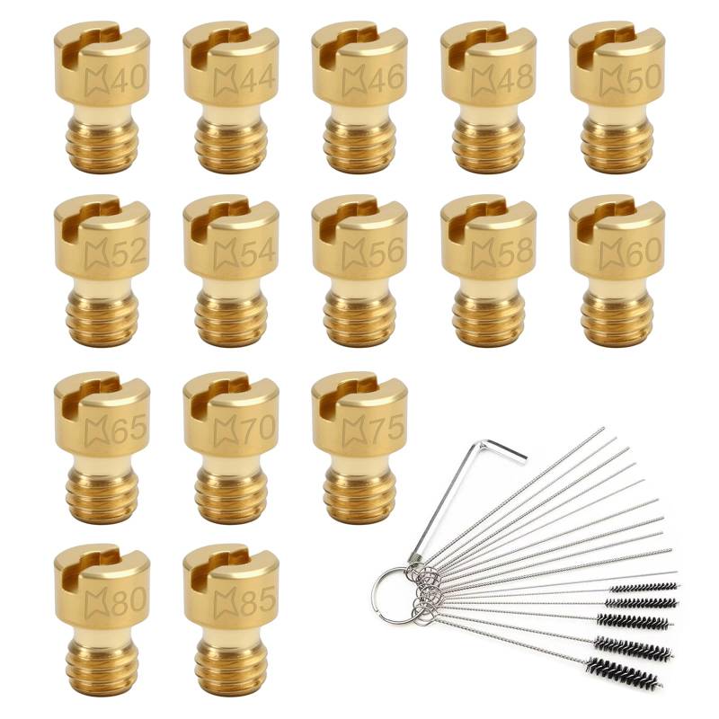 TYBYBB Vergaser Düsen Set 15 Stück Hauptdüsenset Satz M4 Hauptdüse Vergaser 40 44 46 48 50 52 54 56 58 60 65 70 75 80 85 kompatibel mit Bing, PWK, Dellorto, Puch, GY6, Keihin PE, CVK Vergaser von TYBYBB