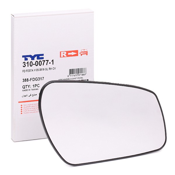 TYC Außenspiegelglas FORD 310-0077-1 1255897,3S7117K740AA Spiegelglas,Spiegelglas, Außenspiegel von TYC