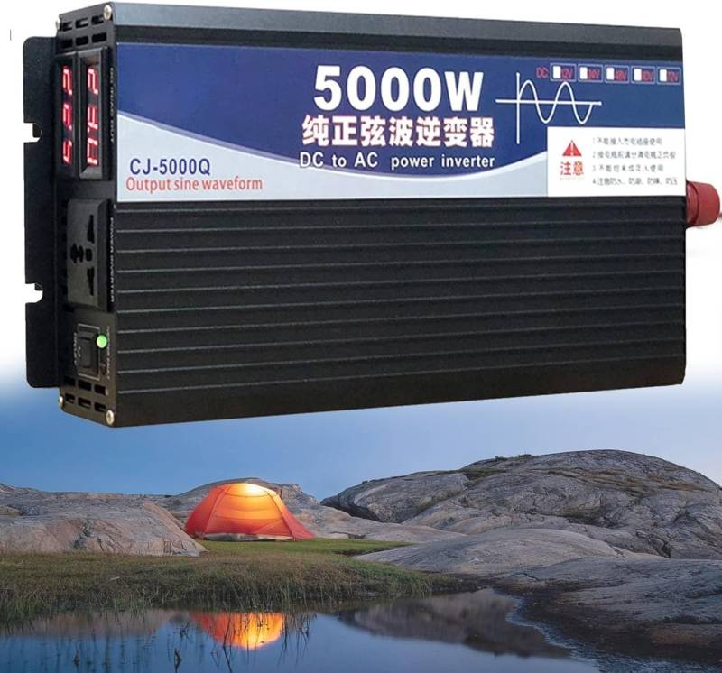 TYHJWLKJ 3500 W 5000 W reiner Sinus-Wechselrichter 12 V DC 72 V auf 110 V Wechselstrom, Spannungswandler mit LCD-Anzeige, für Haushalt/Wohnmobil/LKW/Camping/Solar, 5000 W, 12 V von TYHJWLKJ
