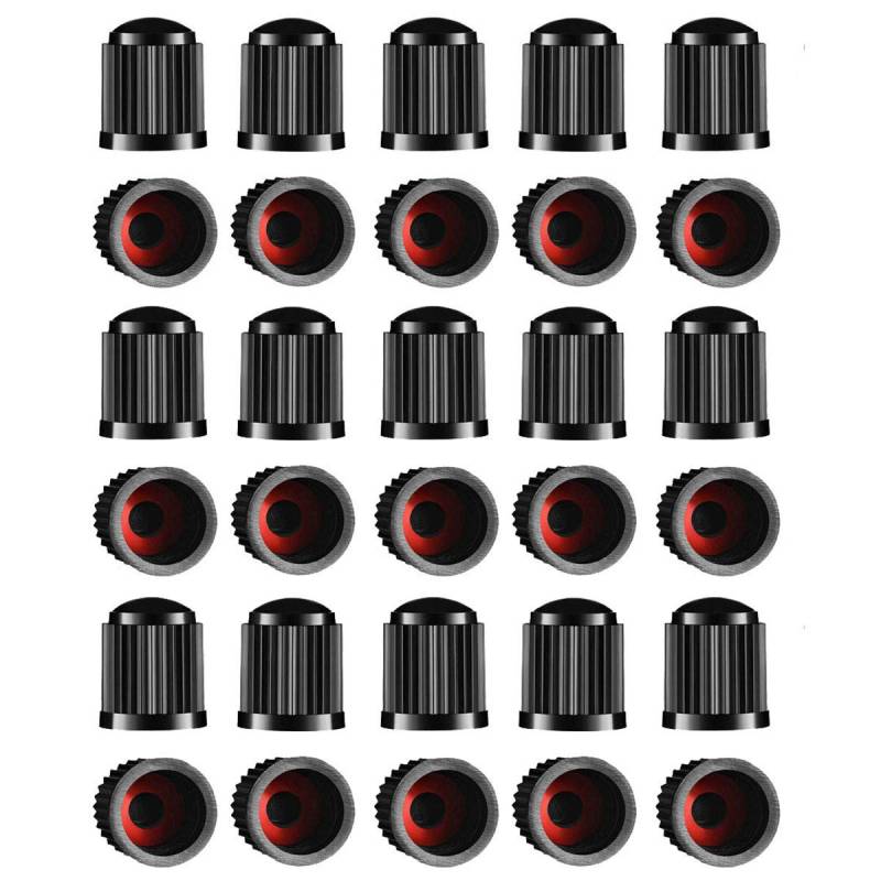 Ventilkappen Auto, 30 Stück Staubschutz Reifenventilkappen mit Dichtung O-Ring für SUV Fahrrad Motorrad (Schwarz) von TYPHEERX