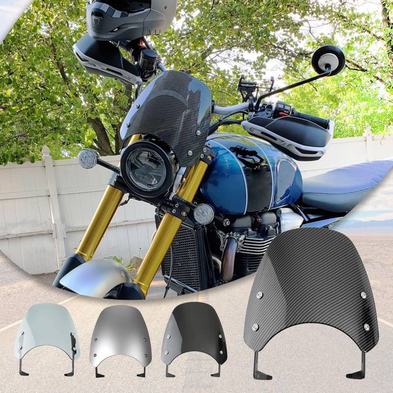 TaTonCycle Motorrad Windschutzscheibe Windschutz Scheibe Luftstrom Windabweiser Fliegengitter kompatibel mit T-riumph Bonneville Scrambler 1200 XE/XC/BE 2019 2020 2021 2022 (Grauer Rauch) von TaTonCycle