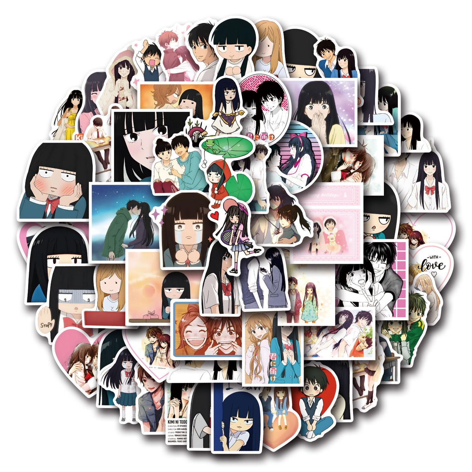 Anime Kimi NI Todoke Sticker Pack 55pcs, Vinyl Anime Sticker Decals für Wasserflaschen Laptop Skateboard Notebook, Geschenk für Erwachsene Kinder Teens von Tacomexi