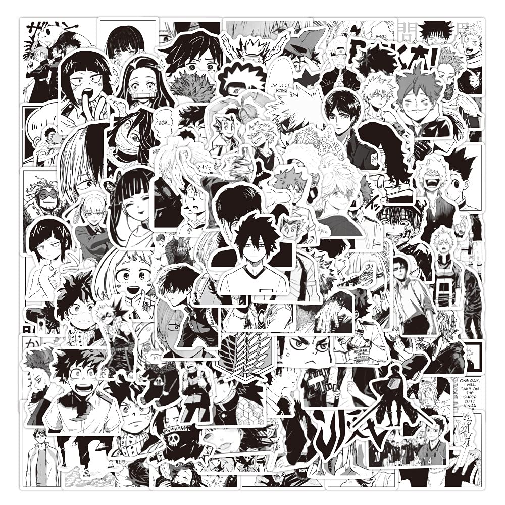Anime schwarz weiß gemischt Sticker Pack 100pcs, Vinyl Anime Sticker Decals für Wasserflaschen Laptop Skateboard Notebook, Geschenk für Erwachsene Kinder Teens von Tacomexi