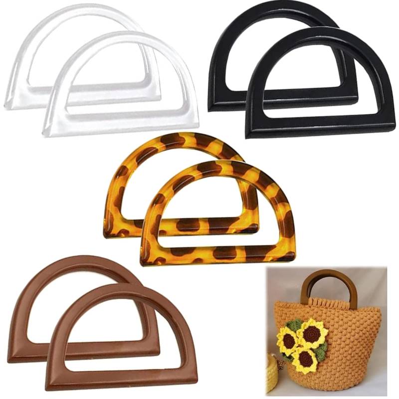 Tadpolez 8 Stück D-Form Taschengriffe,D-Form Handtasche Griff,Handtasche Griff Ersatz DIY,Handtasche Griffe Ersatz,Für Die Herstellung Von Taschen Geldbörse (Transparent/Schwarz/Braun/Leopardenfarbe) von Tadpolez