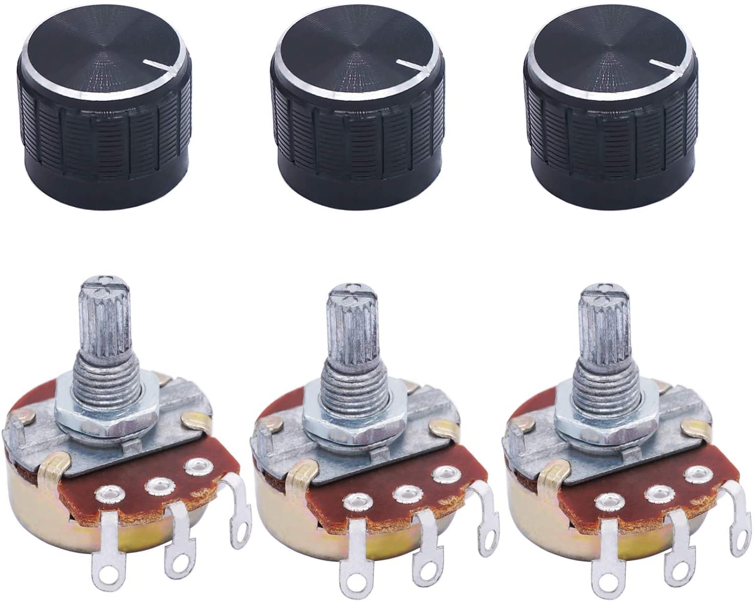 Taiss /3 Stück Wh138 100K Ohm Potentiometer Variable Linear Drehbar Eindrehbar + 3 Stück Knopf aus Aluminiumlegierung Schwarz von Taiss