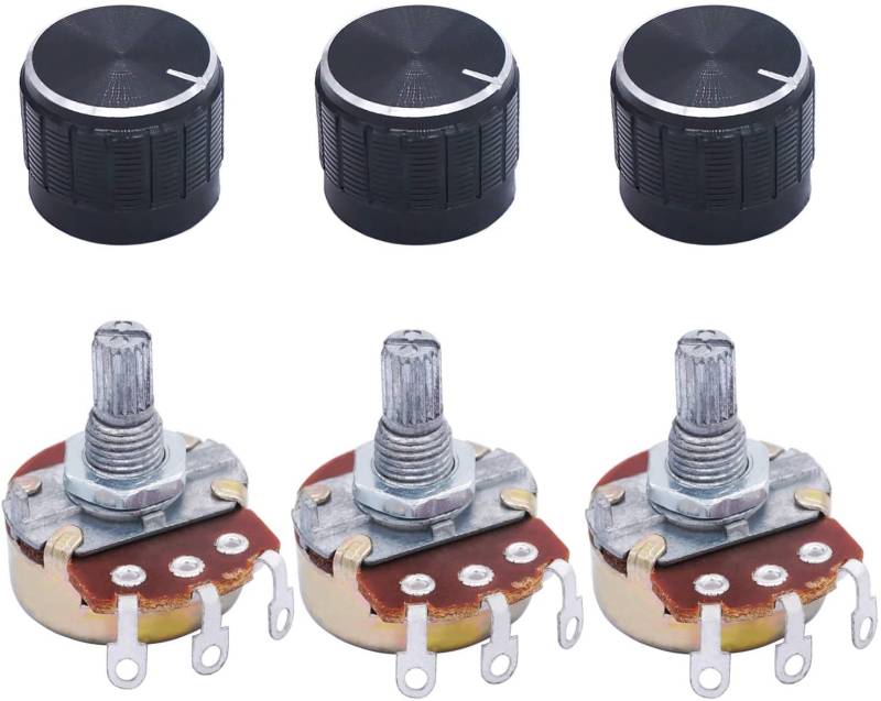 Taiss /3 Stück Wh138 100K Ohm Potentiometer Variable Linear Drehbar Eindrehbar + 3 Stück Knopf aus Aluminiumlegierung Schwarz von Taiss