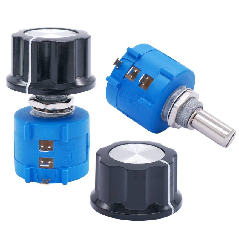 Taiss 2 Stück Potentiometer 5k Präzisions-Potentiometer mit drehbarem Draht um 10 Umdrehungen, 3590S Multi-Potentiometer, Drehpotentiometer Widerstand einstellbar, mit Drehknopf A03 (3590S-2-502L) von Taiss